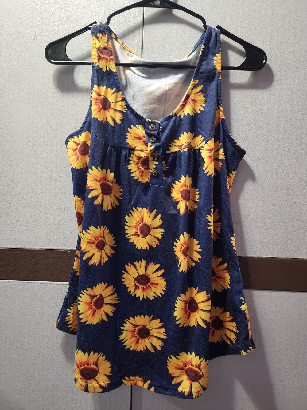 Sunflower Print Navy Sleeveless Tank Top